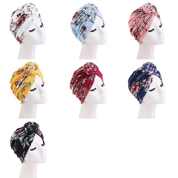 

fashion knotted style braided turban hats floral print with elastic doughunt beanie ladies chemo cap causal hair accessories, Blue;gray