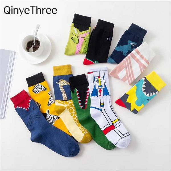 

men's socks combed cotton cartoon animal dinosaur monster crocodile zebra giraffe geometric novelty funny couple socks dropship t221011, Black