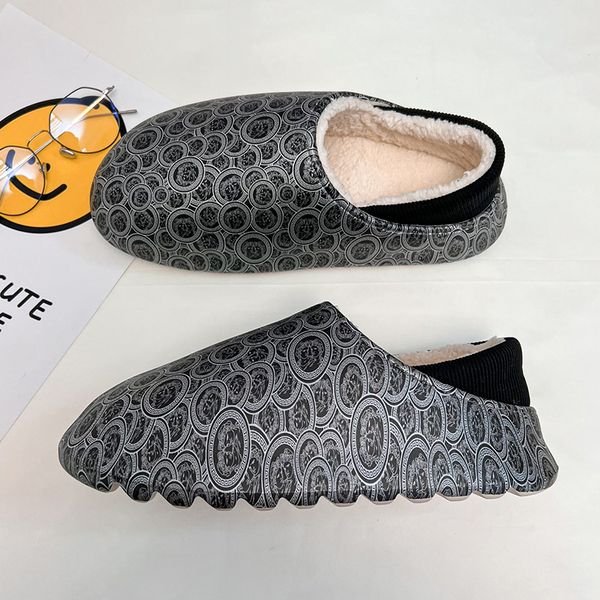 

cotton slippers loafers winter warm covered feet women's shoes personalized painted graffiti thick soft plush outdoor men's two we, Black