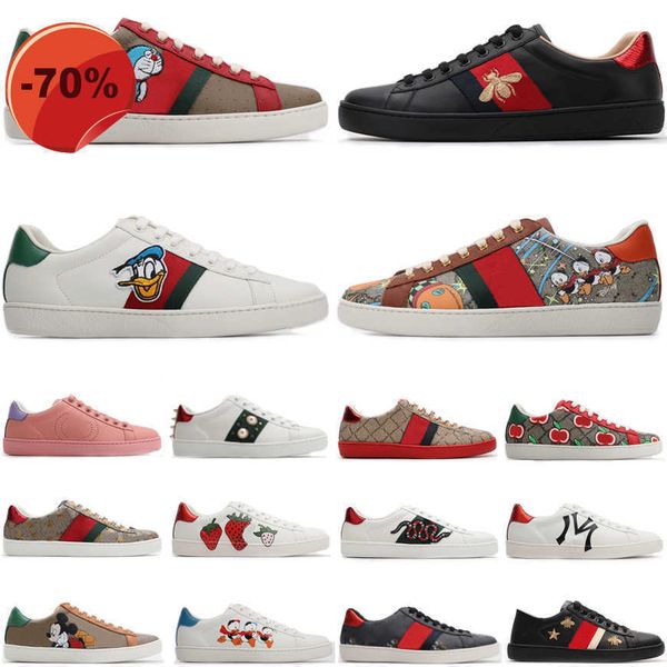 

2022 fashion designer shoes mens womens cartoons casual shoe genuine leather tiger snake embroidery stripes classic men