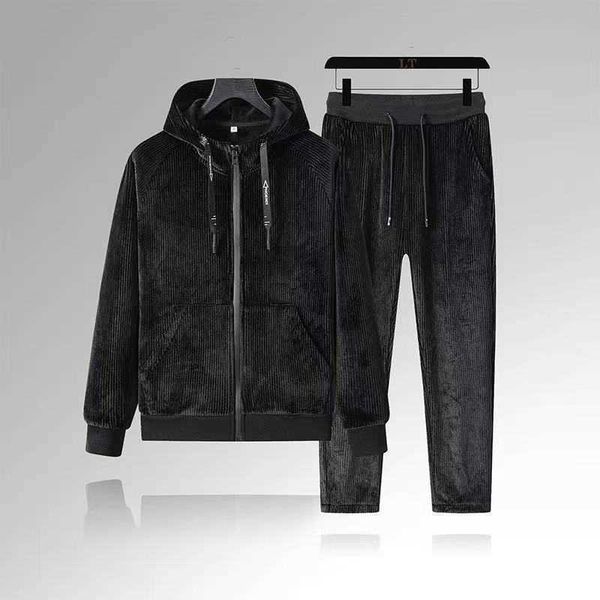 

men's tracksuits autumn and winter men's sports casual hooded thick gold velvet jacket longsleeved pants twopiece g221011, Gray