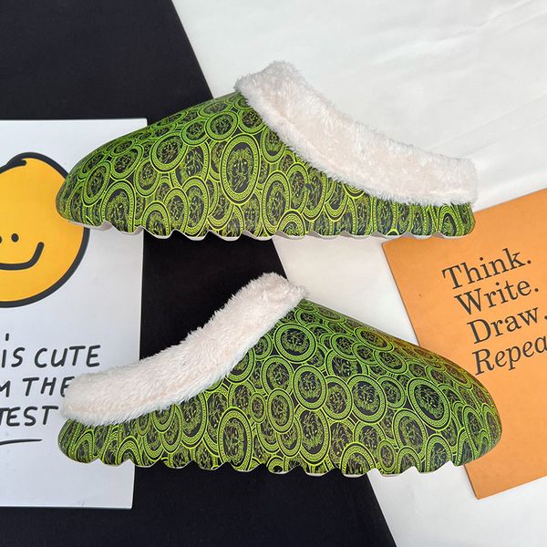 

cotton slippers winter warm covered feet cotton shoes women's shoes personalized painted graffiti thick soft plush outdoor men's s, Black