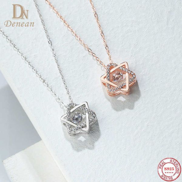 

pendant necklaces s925 pure silver six-pointed star necklace fashion shine zircon hexagram pendant for women white and rose gold color jewel