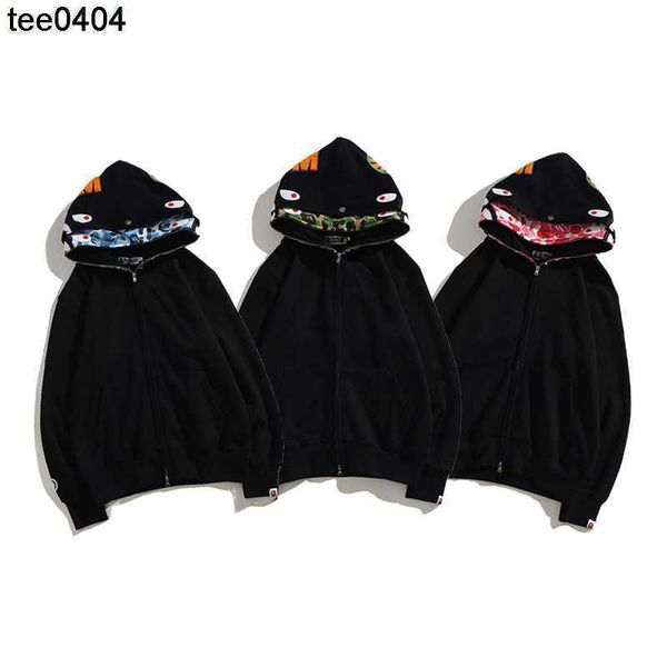 

2019 new fashion brand apes camo printed men's and women's hooded cardigan double hat shark sweater jacket, Black