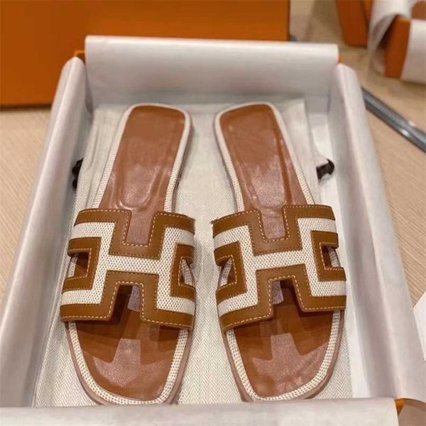 

women's slippers slippers oran digner sandals herme slid h slippers summer 2022 wear color matching flat bottomed vacation shoes word l, Black