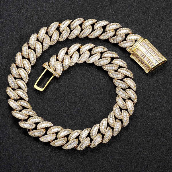 

19mm 16inch -24inch gold plated bling full cz cuban chain necklace bracelet punk hiphop rapper street jewelry for men, Silver