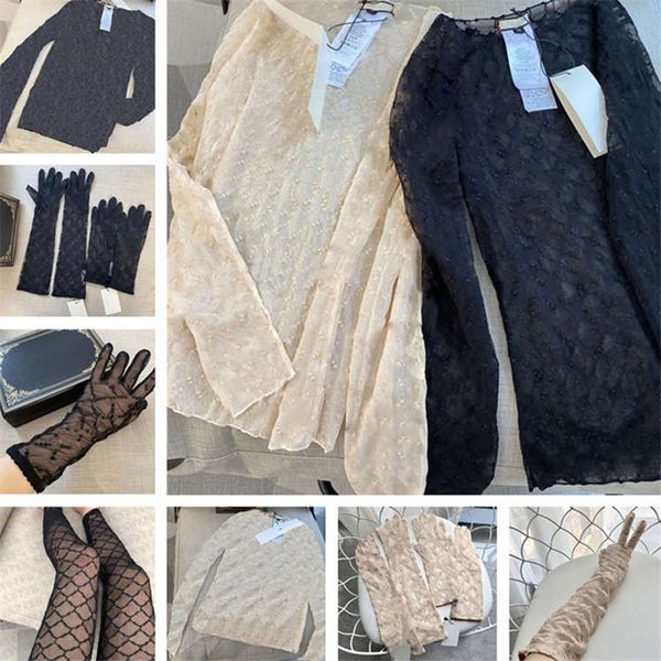 

embroidery letter mesh t shirts fashion designer ladies bottoming shirt party wedding lace gloves, White