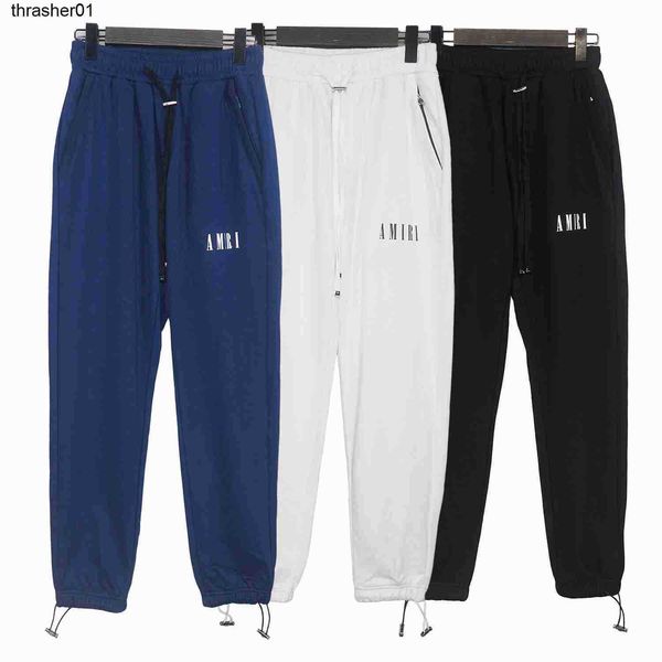 

new men's designer amirs fashion brand letter printed straight leg men fashion casual streetwear pants, Black