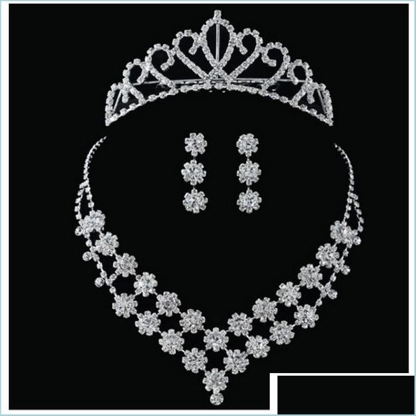 

wedding jewelry sets fashion crystal bride accessories rhinestone wedding jewelry sets with necklace earring crown for bridal 608 k2 dhpek, Slivery;golden