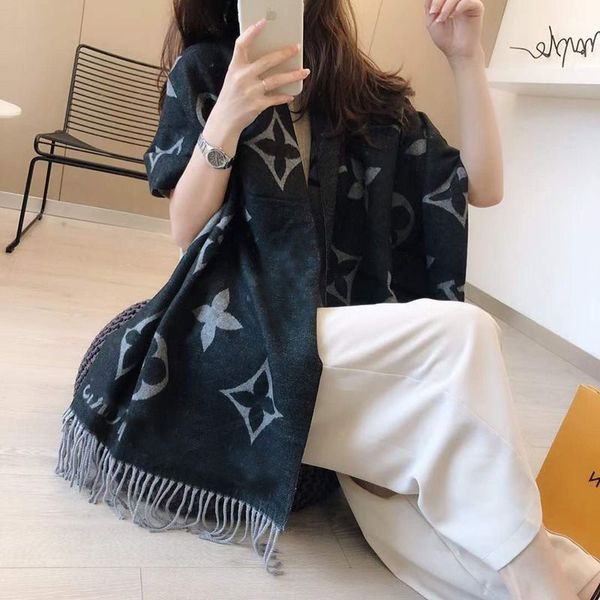 

scarves 2022 new luxury v scarf cashmere thick shawl women long winter wram pashmina wraps hijab with tassel bufanda foulard 2022, Blue;gray
