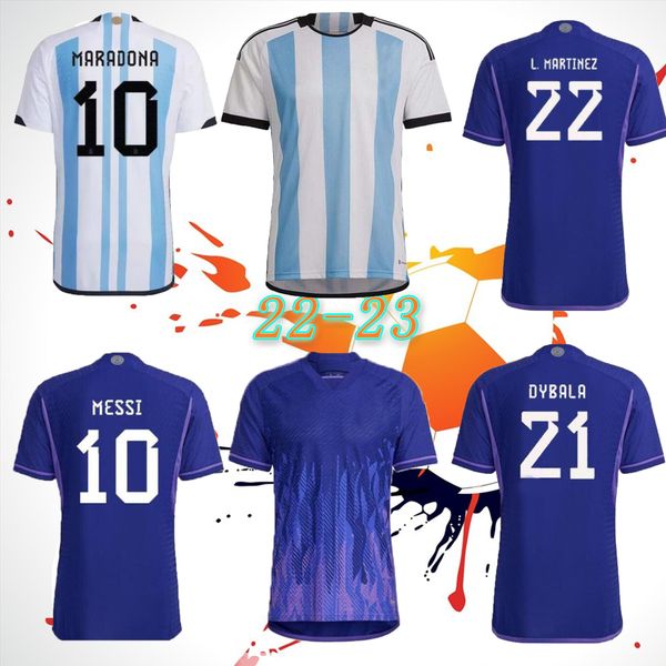 

s-4xl fans 2022 2023 argentina soccer jerseys 22 23 player version messis mac allister dybala di maria martinez de paul maradona child kids, Black