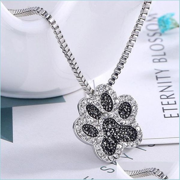 

pendant necklaces pendant necklaces factory wholesale creative jewelry pet dog paw fl diamond footprint necklace 208 t2 drop deliver dhnjg, Silver