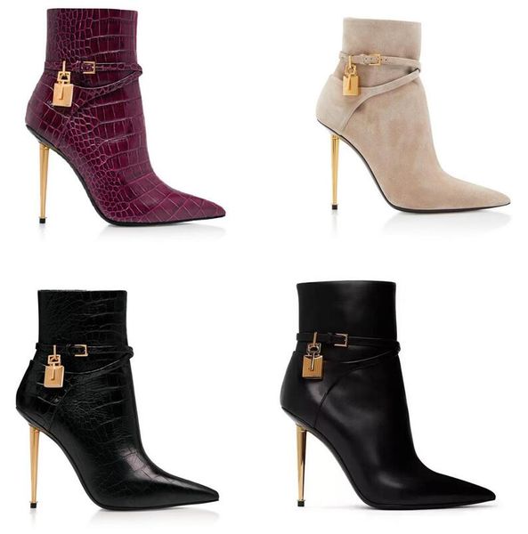 

women boots shoes luxury perfect nice lady leather suede padlock ankle boot booties kelly saint germain boot black genuine heel shoe box eu3