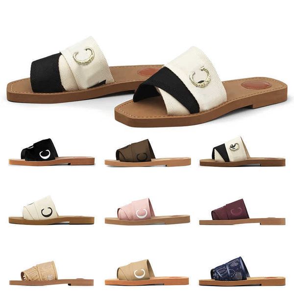 

luxurys designers women slippers woody flat mule in canvas summer rubber sandals beach sliders woven outdoor peep toe woody casual letter, Black