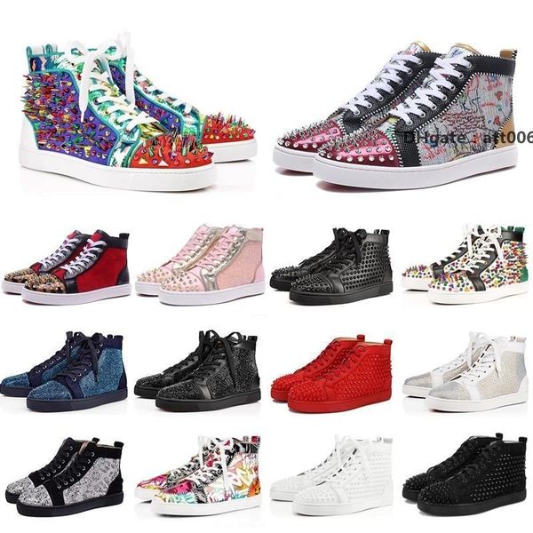 

christians 2020 designer sneakers red high bottoms shoe high low cut suede spike luxury shoes for men and women shoes party wedding cr s pwb, Black