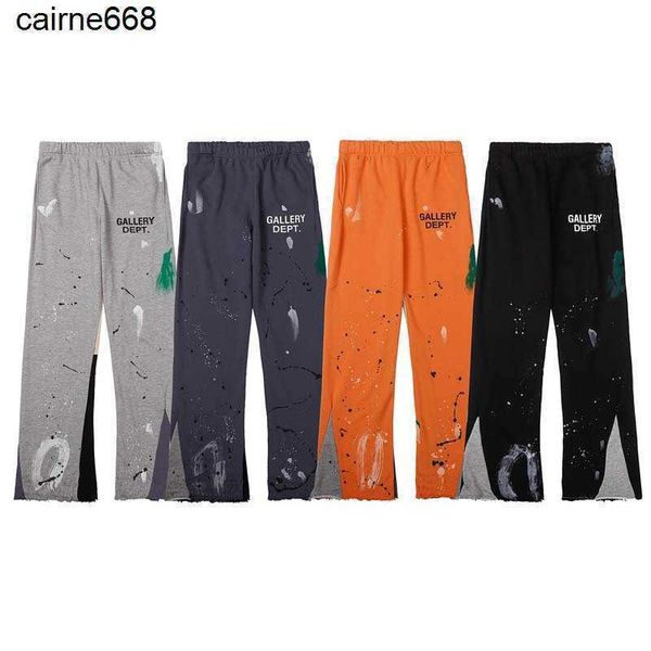 

men's pants galery dept ink splashed letter printing designer stitching loose casual wide leg pants pants men women, Black