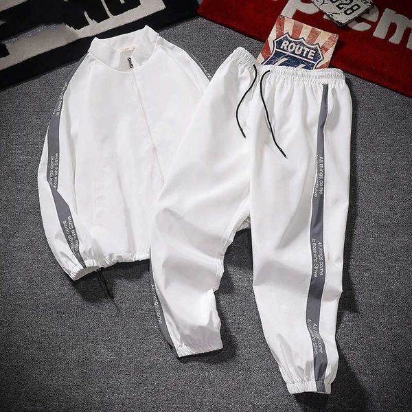 

men's tracksuits casual sports suit men's autumn and winter new trendy hiphop flow reflective strips running couple sportswear two, Gray