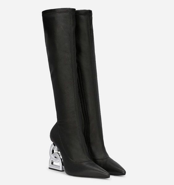 

winter famous keira tall boot fabric women boots shape heel palladium-plated carbon black stretch leather zip lady over knee booty eu35-43