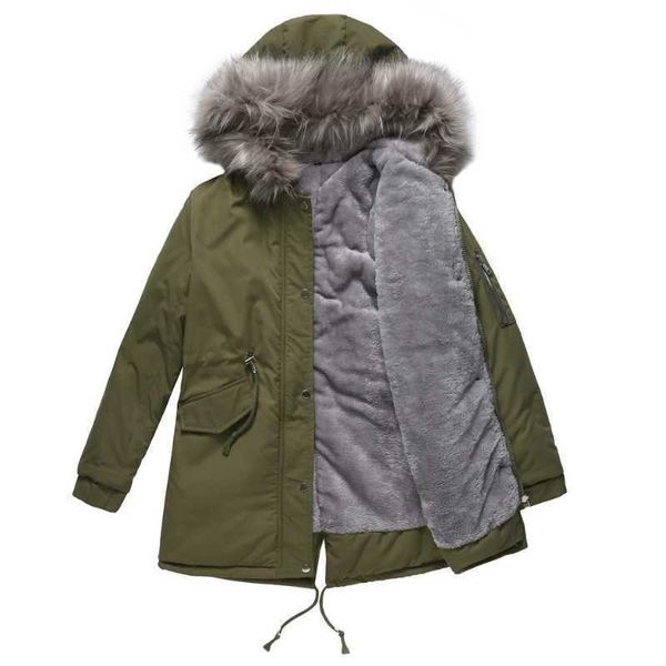 

women's down parkas new autumn winter women cotton jacket padded coat middle length warm fleece hooded parkas faux fur collar lady over, Black