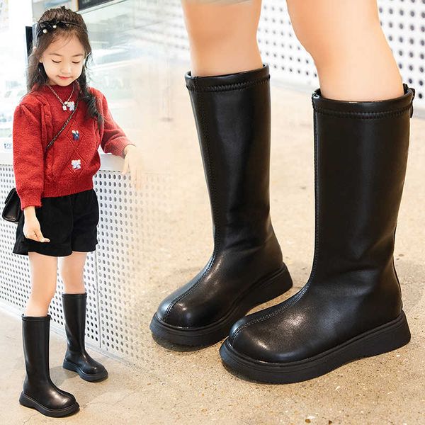 

girls boots 2022 high kids fashion chic solid black uniform party shoes back zip winter warm breathable low heels children l221011, Black;grey