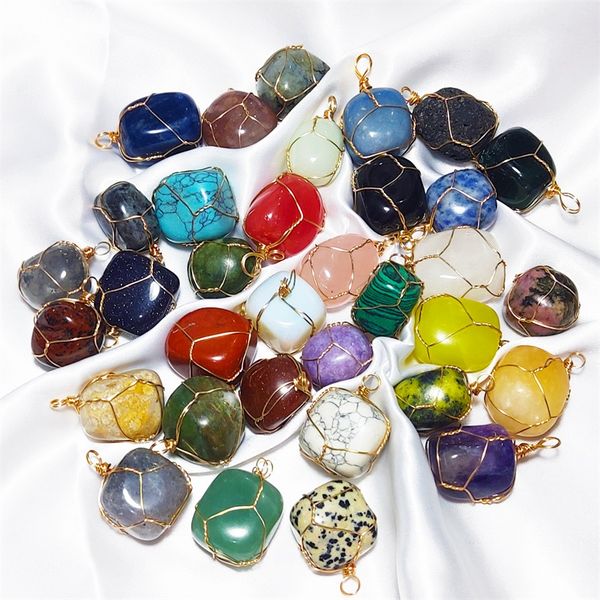 

natural crystal stone charms copper wire wrap pendant irregular amethyst quartz agates diy necklaces meditation energy jewelry acc, Bronze;silver