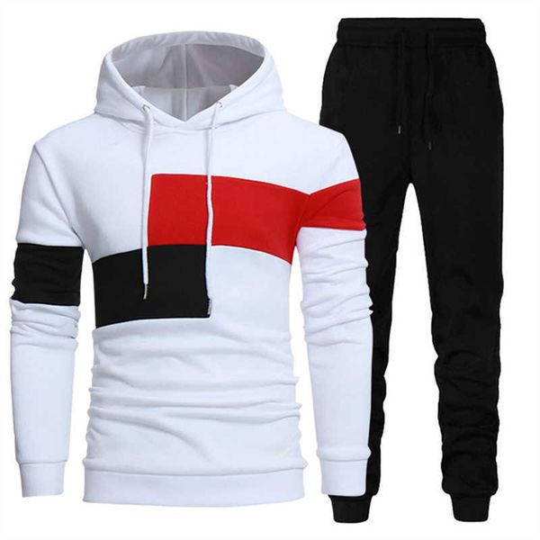 

men's tracksuits autumn winter patchwork sweater piece set hoodies pants fashion casual warm sports pantsuits male tracksuit g221011, Gray