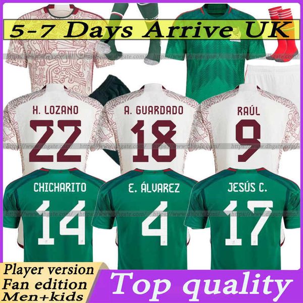 

s-4xl 2022 mexico soccer tee jersey fans player version h. losano chicharito g dos santos 22 23 football shirt men long sleeve woman men kid, Black