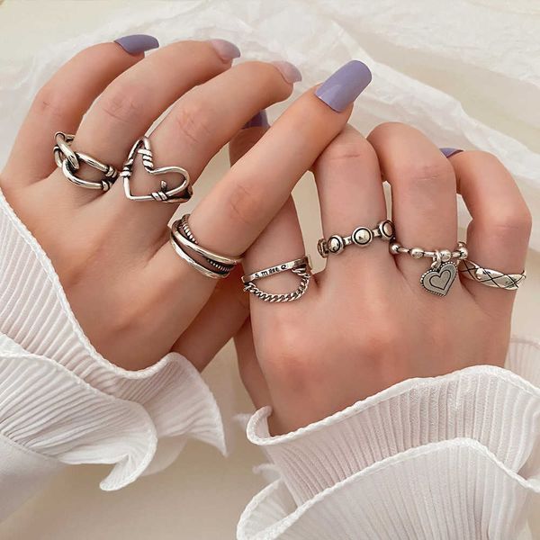 

cluster rings kisswife vintage silver color heart rings for women geometric irregularity hollow cross chain finger rings punk jewelry party, Golden;silver