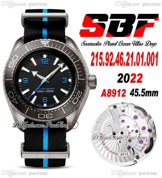 

sbf ultra deep gmt a8912 automatic mens watch 600m 45.5mm black ceramic bezel d-blue nylon strap 215.92.46.21.01.001 watches 2022 super edit, Slivery;brown