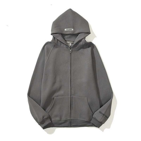 

hoodies sweatshirts tide brand essentials three-dimensional letter zipper plush sweater high street men's and women's hooded cardi, Black