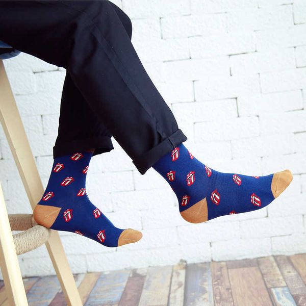 

men's socks new fashion man cotton socks lips tongue absorb sweat man socks eur39-44 t221011, Black