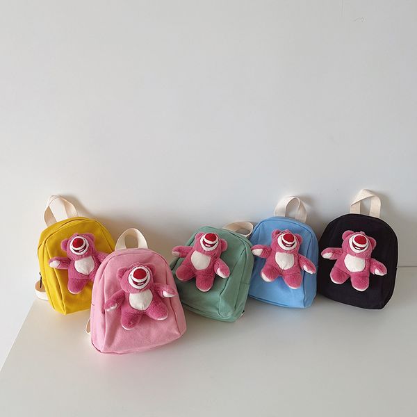 

children cartoon backpacks boys girls stereo plush bear applique double shoulder school bag kids casual bags q9117