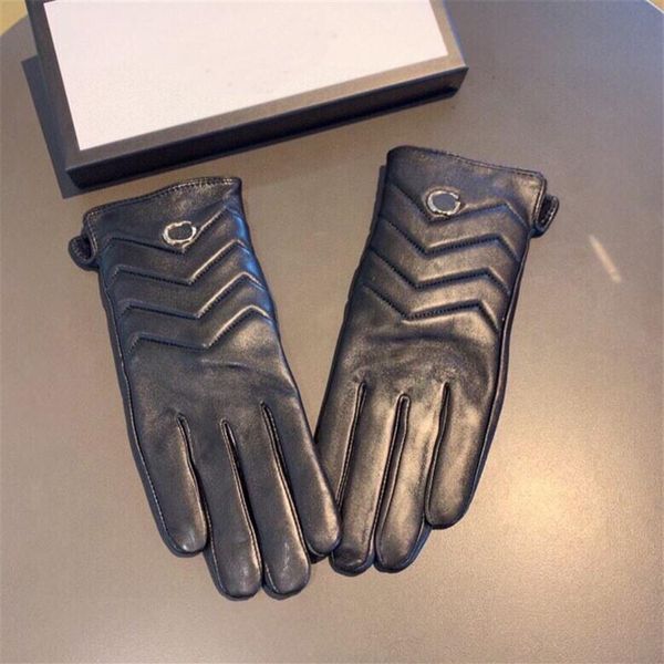 

classic sheepskin gloves autumn winter mittens with plush lining women outdoor driving glove gift box256o, Blue;gray