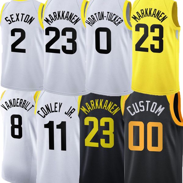 

men basketball jersey jordan clarkson collin sexton mike conley malik beasley jarred vanderbilt ochai agbaji horton tucker lauri markkanen b, Black;red