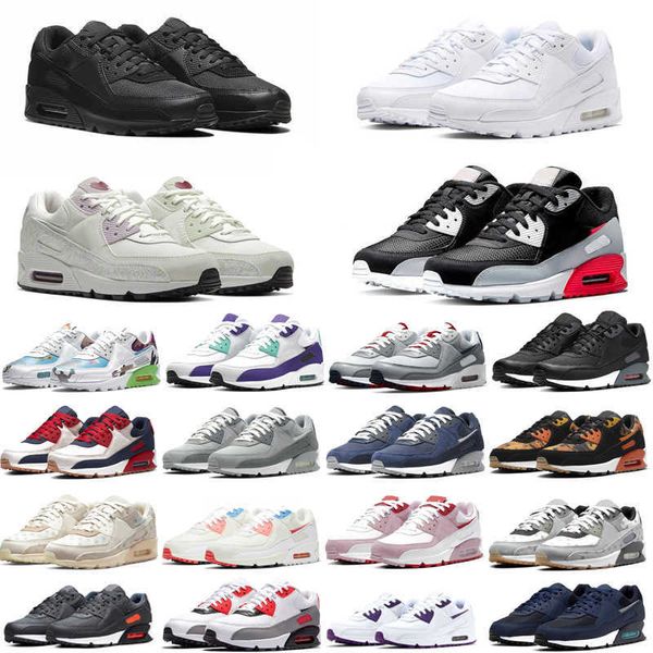 

original 90s running shoes airmax90 mens womens triple black white flyleather infrared laser blue obsidian orange camo unc batman trainers