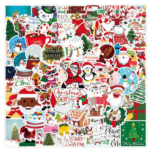 

100pcs christmas sticker cute santa claus cartoon waterproof stickers pack for luggage diy notebook snowboarding lapwater bottle
