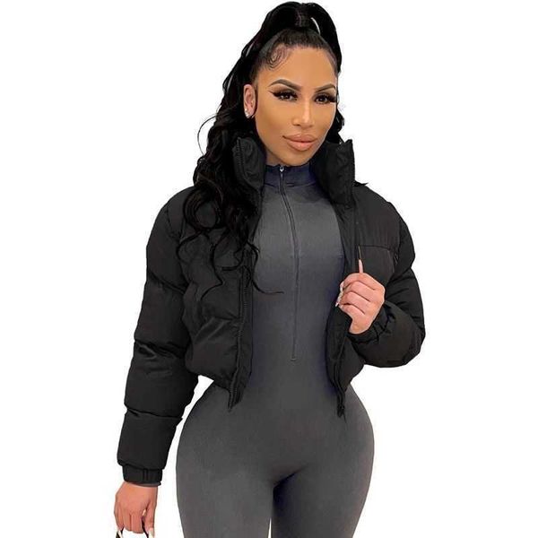 

women's down parkas women cotton padded coat women patchwork puffer parka outwear solid color winter warm zipper crop jacket chaqueta m, Black