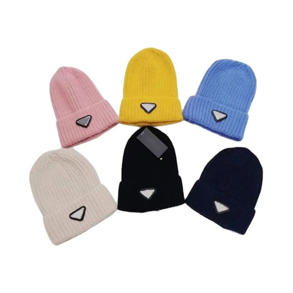 

fashion beanie hat imitation ermine hat male and female lovers triangle logo autumn winter outdoor warm leisure trend, Blue;gray