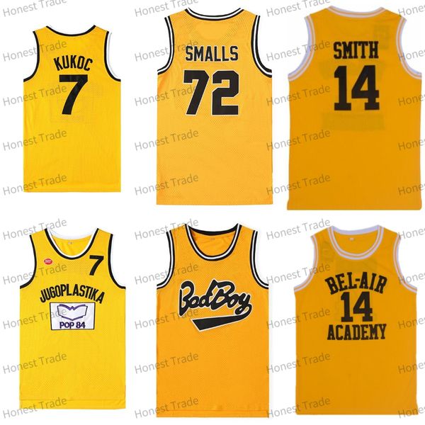 

movie basketball jersey jugoplastika split pop 7 toni kukoc bad boy big 72 biggie smalls the fresh prince academy 14 will smith yellow mens, Black;red