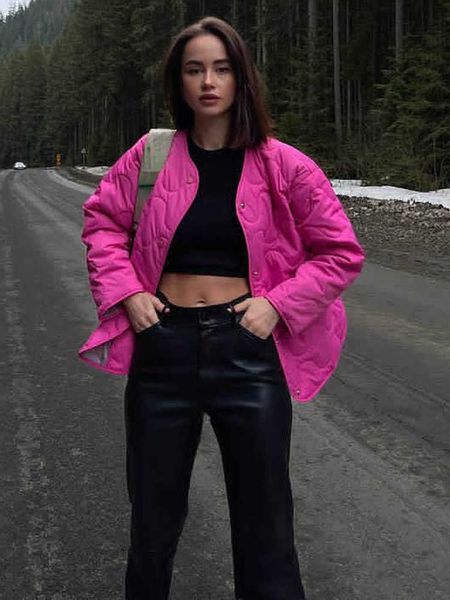 

women's down parkas casual o-neck single breasted quilted jackets women 2022 vintage long sleeve purple padded coats ladies parkas str, Black