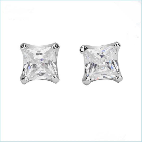 

stud white gold filled square zircon earrings punk style wedding engagement jewelry women and men diamond earring brinco/brincos 8mm dhiut, Golden;silver