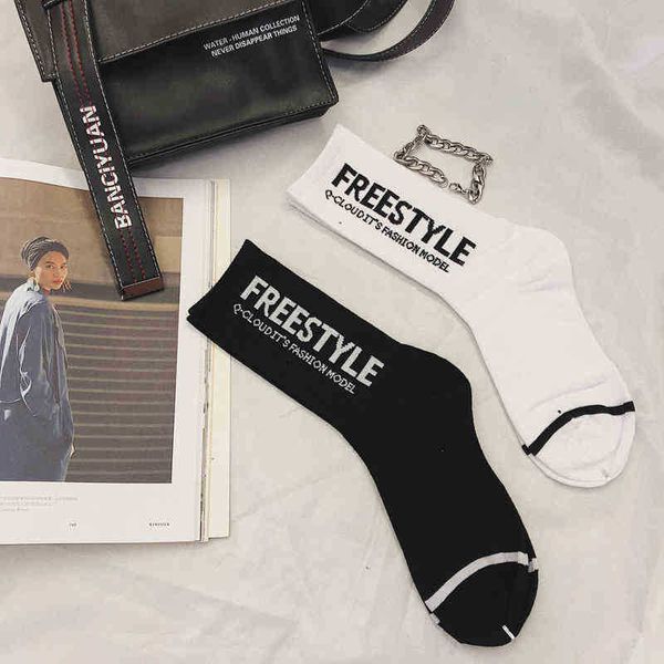 

cotton black and white lettered men sports thick socks hip hop skateboard flame street happy new weed