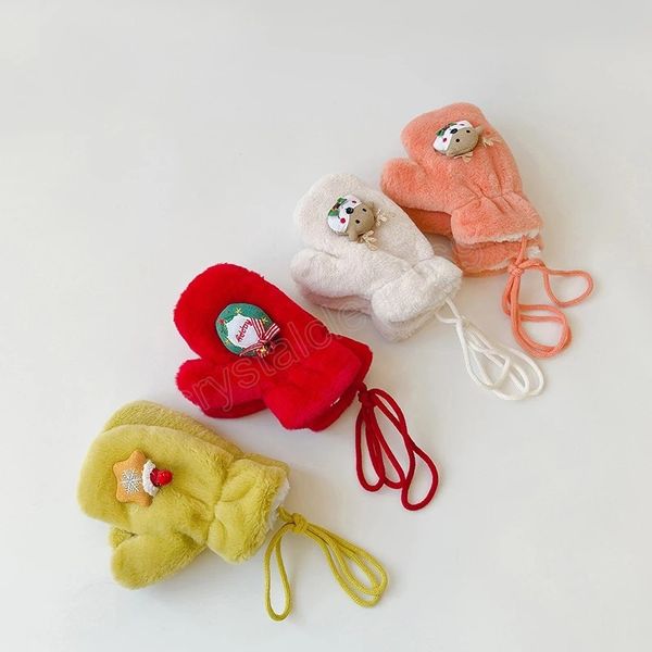 

cute kids gloves winter warm solid color thicken kid gloves for baby girl boy soft plush children christmas mittens, White
