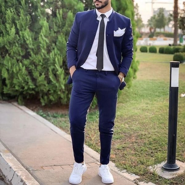 

2022 fashion blue men suits slim fit 2 pieces jacket pants tailor made wedding groom tuxedos prom suit blazers set for men, Black;gray