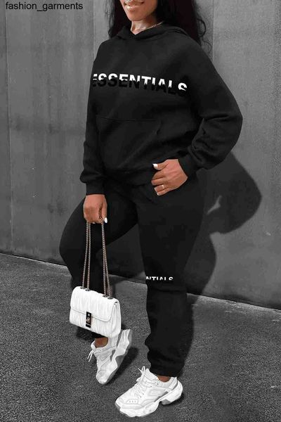 

designer winter casual hooded sweater set essential alphabet printed pants set women's dress, Gray