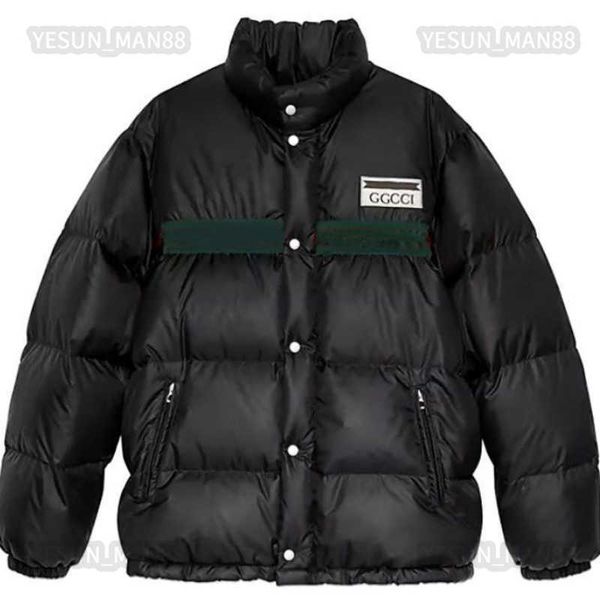 

g designer winter mens womens down cotton red blue ribbon printing thickened warm puffer jacket fashion stand collar parka, Black