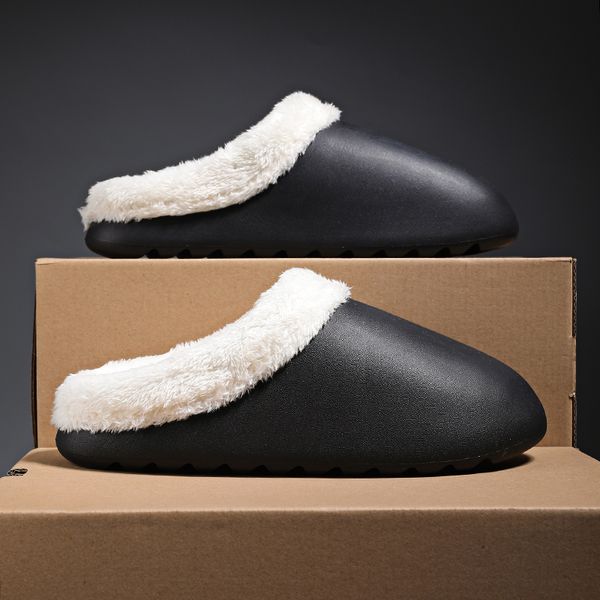 

winter slippers cotton plush warm slippers platform soft eva fashion minimalist trendy indoor outdoor lazy slippers men women large size36-4, Black