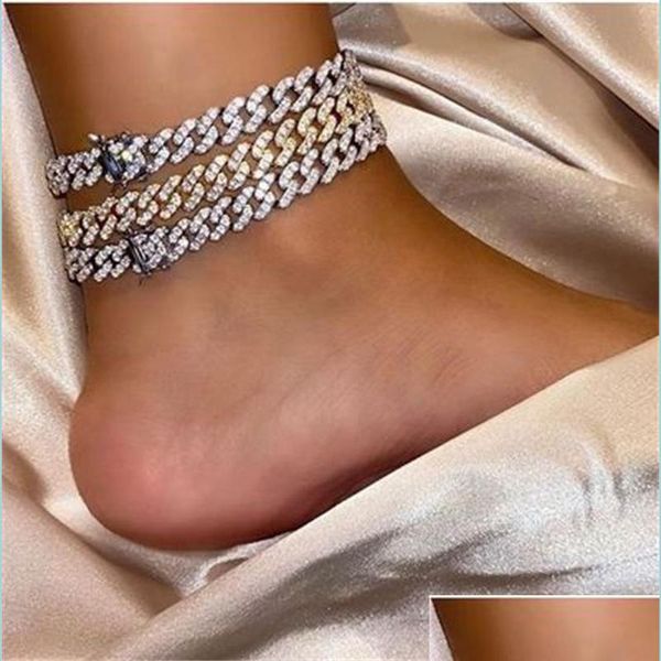 

anklets designer jewelry iced out chains men women anklets hip hop diamond ankle bracelets gold sier cuban link fashion accessories dh25g, Red;blue