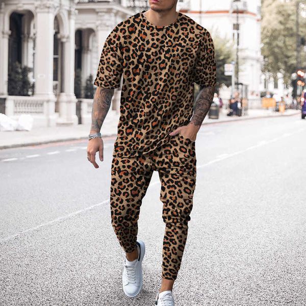 

men's tracksuits leopard print tshirt trousers new fashion streetwear sports short sleeve t shirtpants pcs sets men tracksuit jogging g, Gray