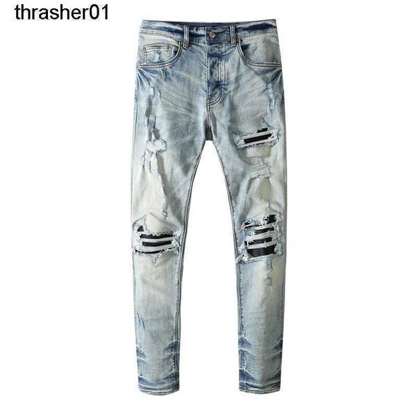 

new mens designer amirs fashion brand blue collage slim men's jeans